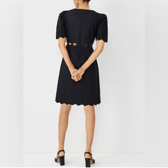 Ann Taylor Black Scalloped Dress Linen Blend Sundress Size 2 - Picture 2 of 6